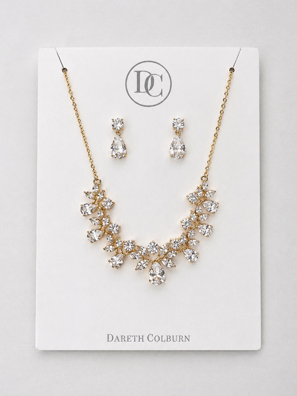 Dareth Colburn Gold CZ Necklace & Earring Set NWT Bridal
